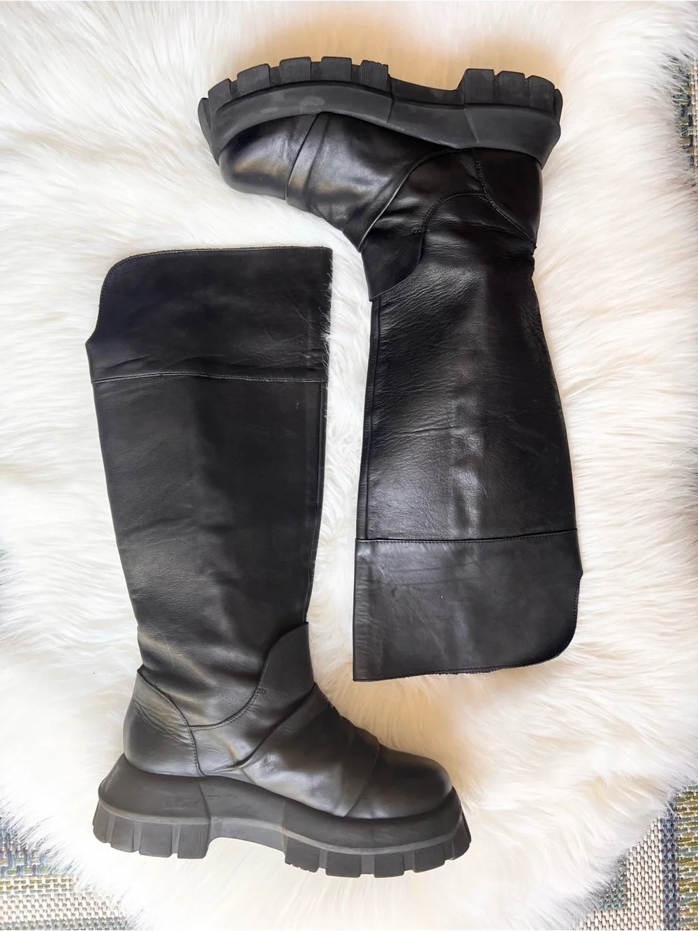 Free People Channing Tall Slouch Moto Boots Sz 38 US 8 Black Leather Grunge